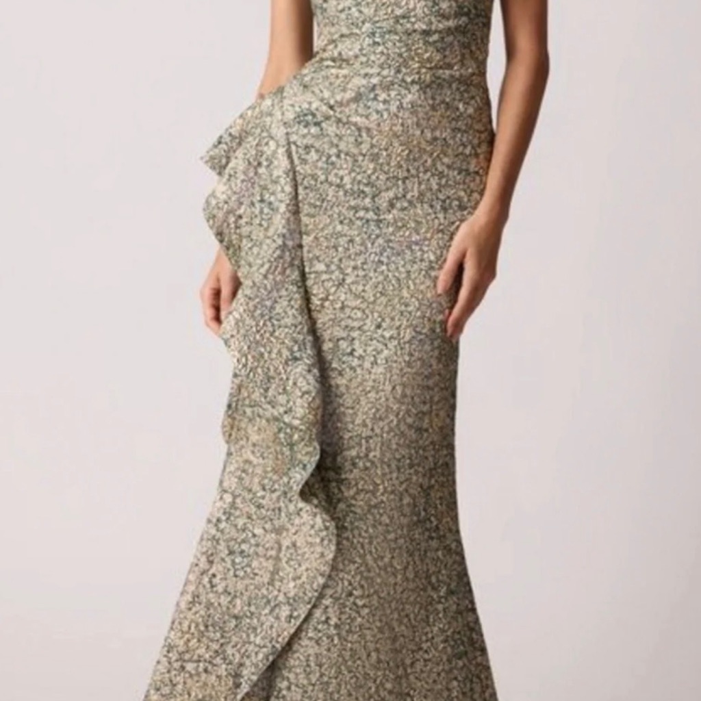Teri Jon One Shoulder Metallic Gown